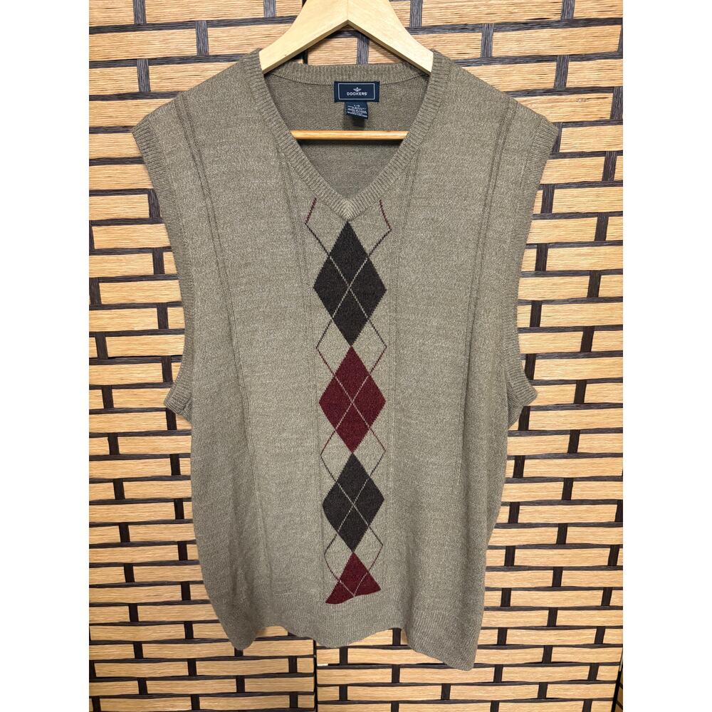 Dockers Brown Checkered‎ Sweater Vest Size Large